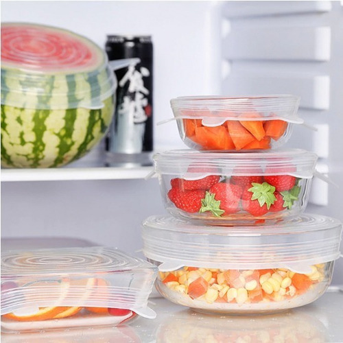 Imagen 5 de 7 de Set 6 Tapas Silicona Ajustable Conserva Alimentos Frescos