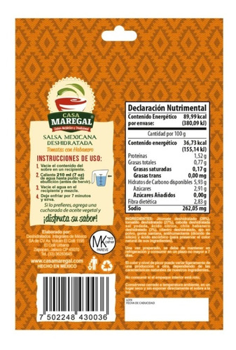Imagen 3 de 5 de Salsa Mexicana Deshidratada Tomate Y Habanero 35gr Caja C/14