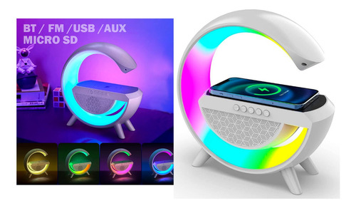 Cargador Inalambrico Parlante Bluetooth Lampara Usb Radio Color Blanco