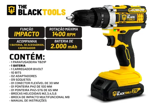 Parafusadeira E Furadeira Impacto The Black Tools Tb-21pw 3/8 Com
