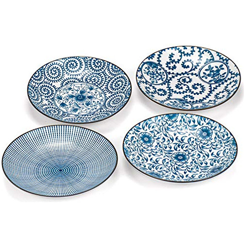 Juego De 4 Platos De Porcelana Azul Y Blanca Servir, Pl...