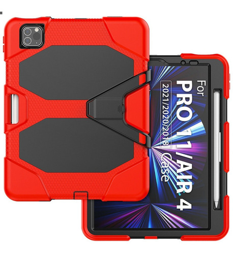 Mica + Funda De Uso Rudo Para iPad Air 4 Y Air 5 Color Rojo