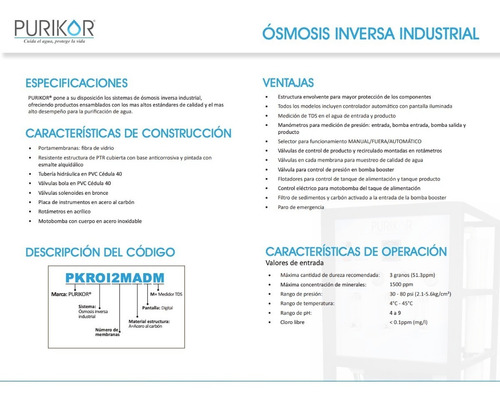 Sistema De Ósmosis Inversa Purikor, 1 Membrana, 1.2 Gpm