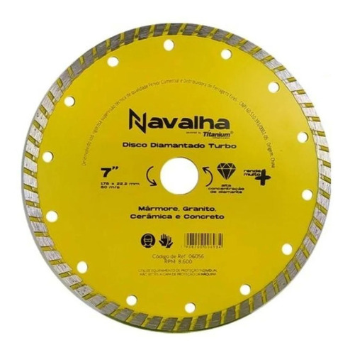 Disco Diamantado Navalha Turbo 7 X 180mm Titanium - 06056 Cor Amarelo