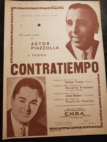 Contratiempo. Antigua Partitura. Astor Piazzolla. 51689.