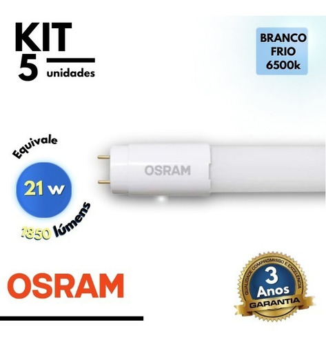 Imagem 2 de 5 de Kit 5 Lâmpada Led Tubo T8 18w 1850l Bivolt G13 Osram Tubular