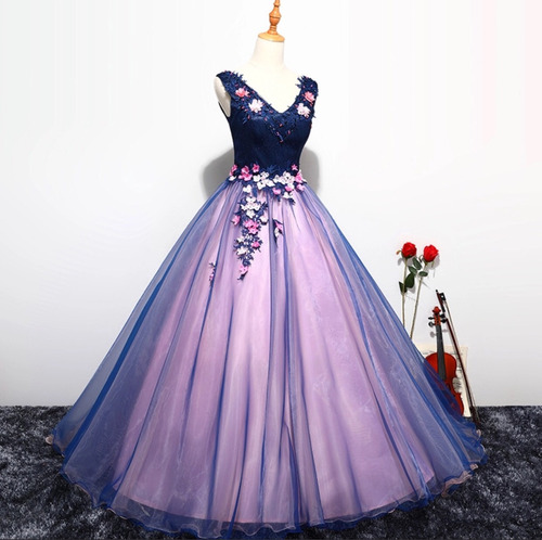 Vestido De Xv Años 15 Dulces 16 Flores Bordado Rosas Azul | Meses sin  intereses