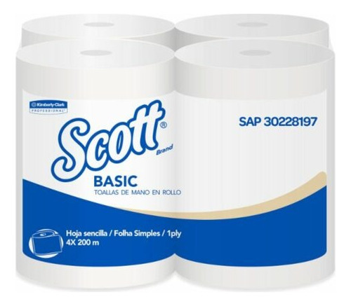 Toalla En Rollo Scott Basic 4 X 200 Mt Kimberly Clark. Rens Blanco Basic