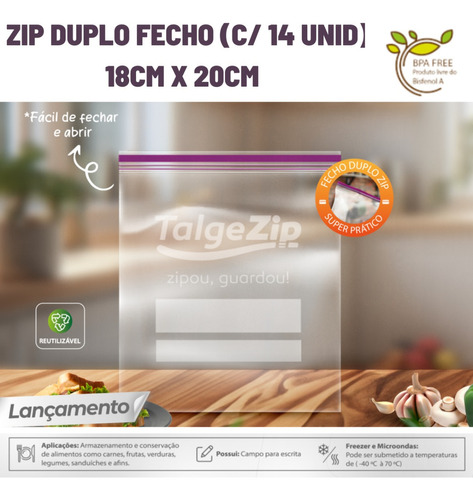 14 Sacos Zip Freezer/microondas C/ Fecho Duplo 18x20