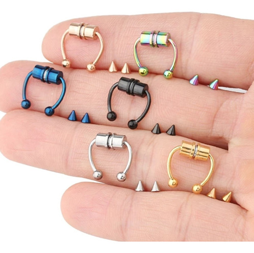 Piercing Falso Septum Nariz Magnético Intercambiable 1 Pz Color Plateado