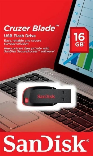 Imagen 2 de 4 de Pendrive Sandisk 16gb Cruzer Blade 2.0 Usb Flash Driver