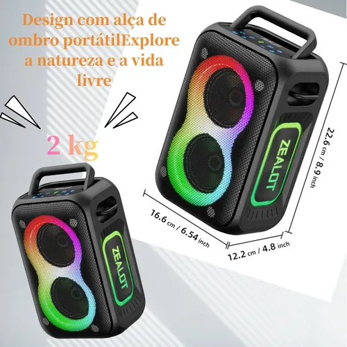 Caixa D Som Bluetooth Portátil Estéreo Alta Hifi Zealot Pt02