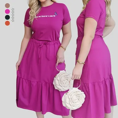 Conjunto Feminino Blusa E Saia Midi Algodão Penteado Premium
