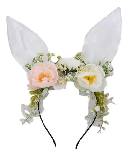 Diadema De Orejas De Conejo Blanco Y Rosa | Esponjosa Para Pascua Y Cosplay