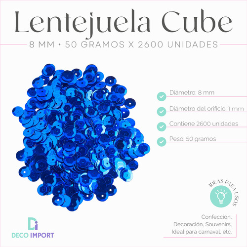 Lentejuela Cube 8mm X 50 Gramos - 2600 Unidades Confección