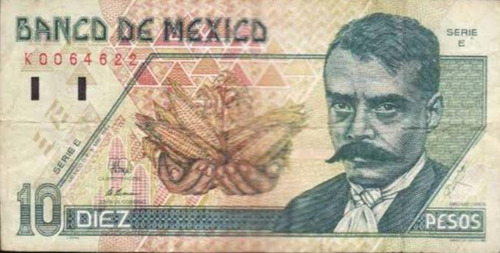 Billete De 10 Pesos Mexicanos Emiliano Zapata