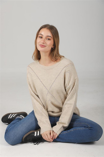 Sweater Calado De Bremer Premium Detalle De Strass Abrigado