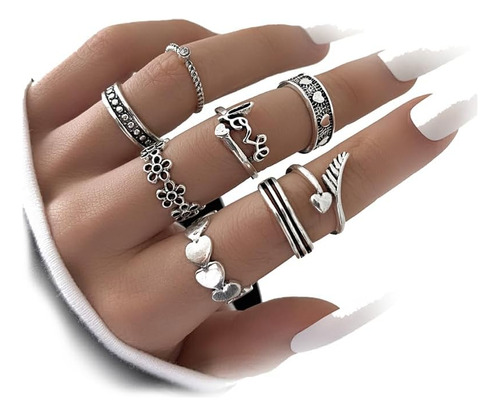 Juego De 8 Anillos Chmier, Estilo Retro, Estilo Midi, Estilo