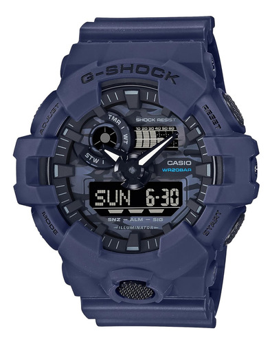 Reloj G-shock  Ga700ca-2a  Ga700ca-2a  De Camuflaje De Dial, Color De La Correa Azul Color Del Bisel Acero Inoxidable Color Del Fondo Negro