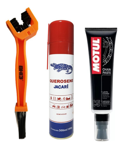 Kit Escova Limpeza Corrente Motul C5 Jacaré Spray