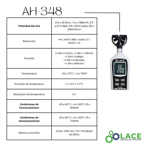 Termo-anemómetro Lace Ah-348