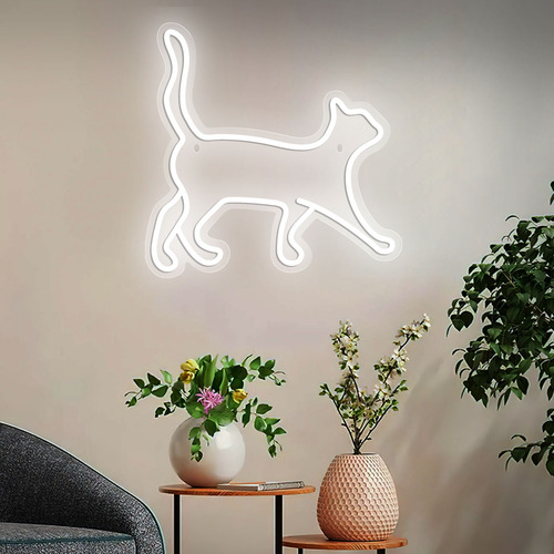Letrero De Luces Led De Neón Con Forma De Gato Blanco Para H