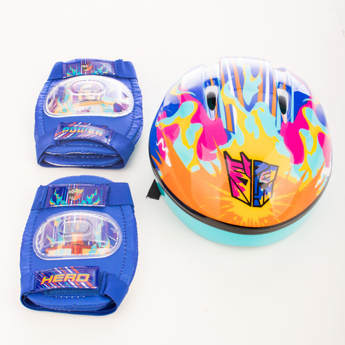 Equipo Proteccion Tranformers Casco Coderas Y Rodilleras Color Azul