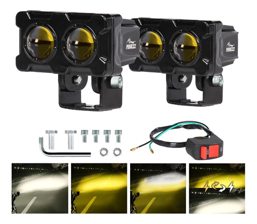 Par Faros Auxiliares Punkzz Lupa Led Para Auto Moto 80w