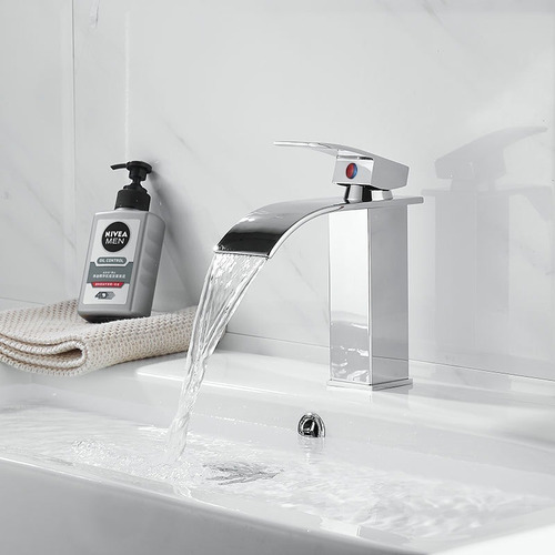 Imagen 5 de 7 de Grifo Monomando Mezclador Cascada Para Baño Acero Inoxidable