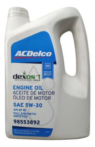Aceite Acdelco Sint 5w30 Dexos 1 Gen 2 4 Lt Chevrolet 100%  