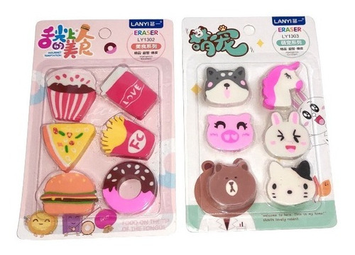 2 Pack Gomas Borradores Kawaii Comida Animales A Elegir