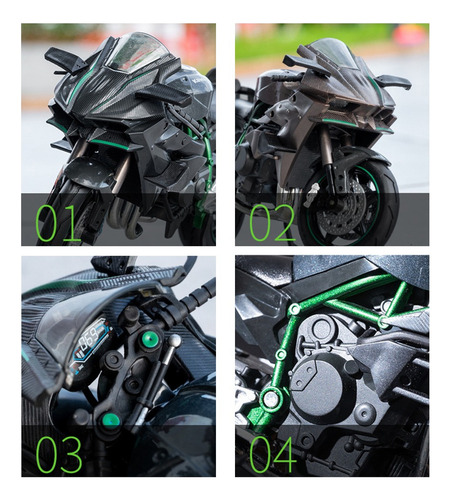 Moto De Metal En Miniatura Kawasaki H2r 2020 Con Luces Y