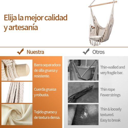 Silla Hamaca Colgante En Columpio +kit Instalación +2 Cojín