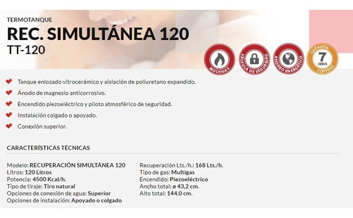 Imagen 2 de 5 de Termotanque A Gas Coppens Tt-120 Recup Simultanea Ahora 12