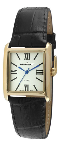 Reloj Mujer Peugeot 3036bk Cuarzo 26mm Pulso Negro En Cuero