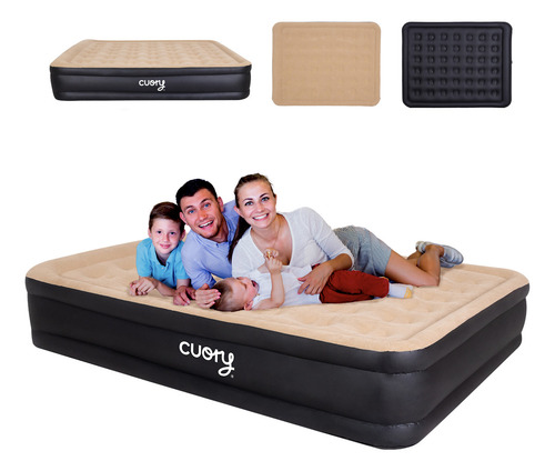 Colchón Inflable Queen Size con Bomba Eléctrica Cuory Cama Resistente Color Beige