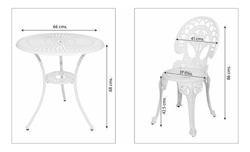 Imagen 4 de 11 de Juego Jardin 3 Piezas Fundicion Aluminio Blanco Calidad