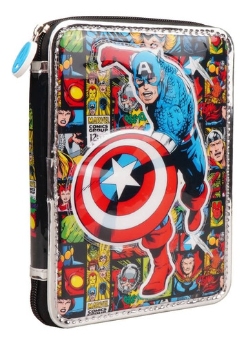 Cartuchera Escolar Avengers Marvel Capitán América + Útiles Cartuchera 1 Piso