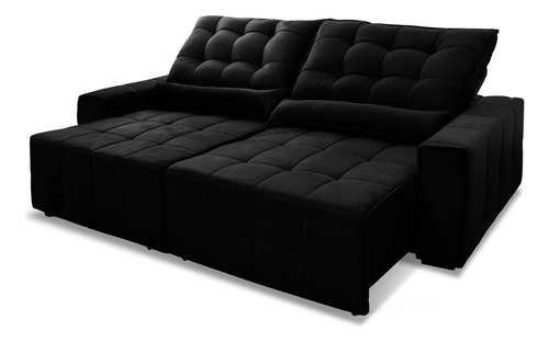 Sofá Retrátil Reclinável Alaska 2,30m Preto C/ Molas