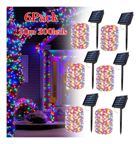 Paquete De 6 Luces De Navidad Led Con Energía Solar 6x20m 20