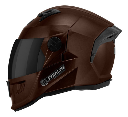 Capacete Motociclista Stealth Solid Brilhante Viseira Fumê Cor Marrom Tamanho Do Capacete 62