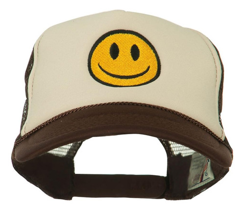 Gorra Trasera De Malla De Espuma Bordada Smile Face - Brown 