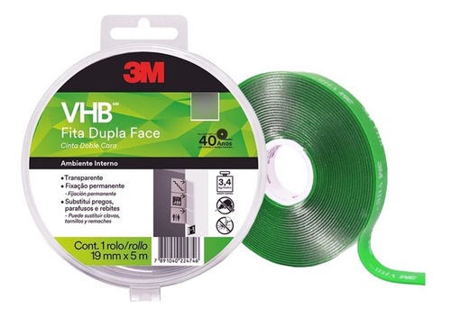 Cinta Doble Cara Extra Fuerte Vhb Trasparente 19mm X 5m