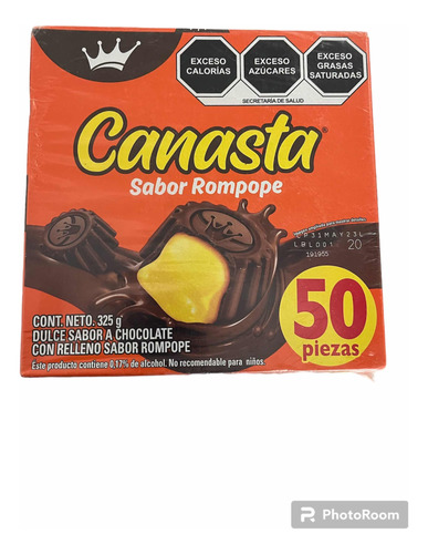 Chocolates Canasta Sabor Rompope 50pz