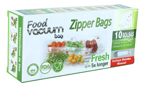 Pack10 Bolsas Al Vacío  Con Bomba Extractora Food Vacuum Bag