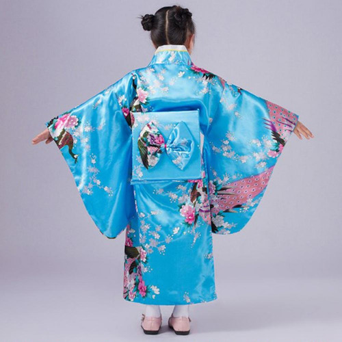 Pijama Tipo Kimono Para Niñas Con Estampado Floral De Pavo Real Vibrant S