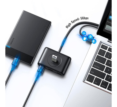 Hub 4 En 1 Usb A Ugreen 4x Usb 3.0 Transferencia 5 Gbps Led