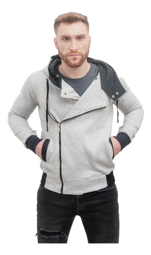 Imagen 2 de 7 de Campera Moda Cierre Cruzado Hoodie Slim Fit Canguro A10