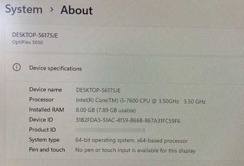 Cpu Dell Optiplex 5050 Intel Core I5-7600 Sku 1477 (Usado)