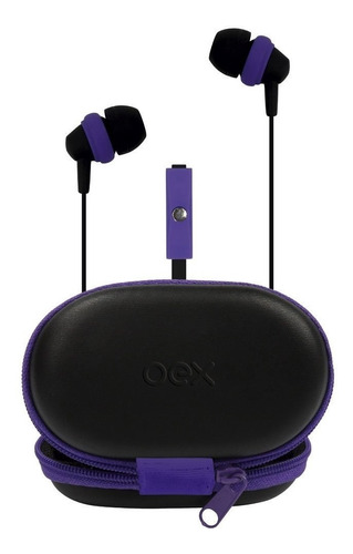 Fone De Ouvido Com Microfone Roxo E Case Para Transporte Oex